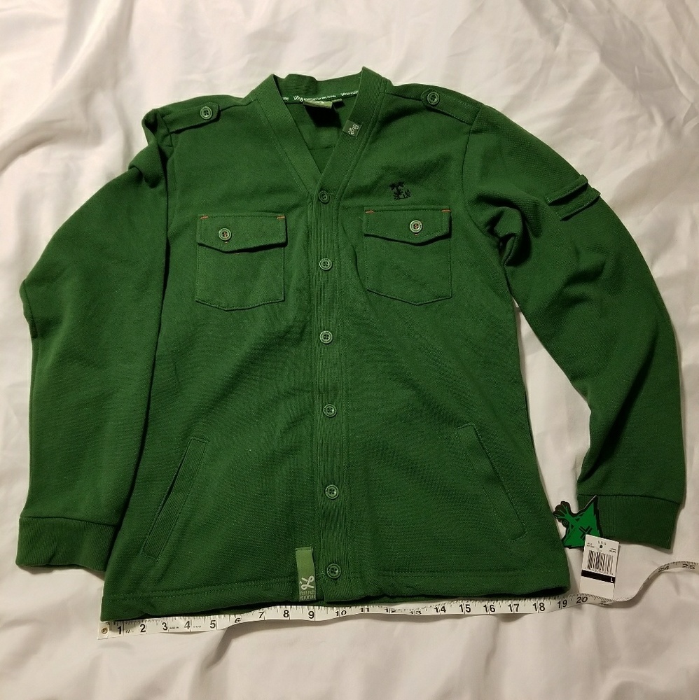 NWT L.R.G COMMUNITY men's green Button up cardigan